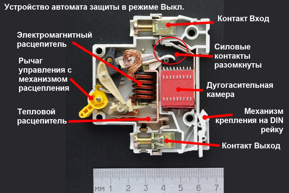 Инструкция автоматического выключателя. Из чего состоит автоматический выключатель 16а. Схема автоматического выключателя внутри. Устройство и принцип автоматического выключателя схема. Устройство электрического защитного автомата.